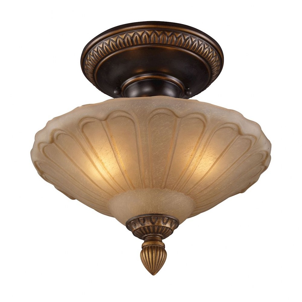 Elk Lighting-08092-AGB-Restoration - 3 Light Semi-Flush Mount in Traditional Style with Victorian and Vintage Charm inspirations - 12 Inches tall and 12 inches wide   Golden Bronze Finish with Amber G