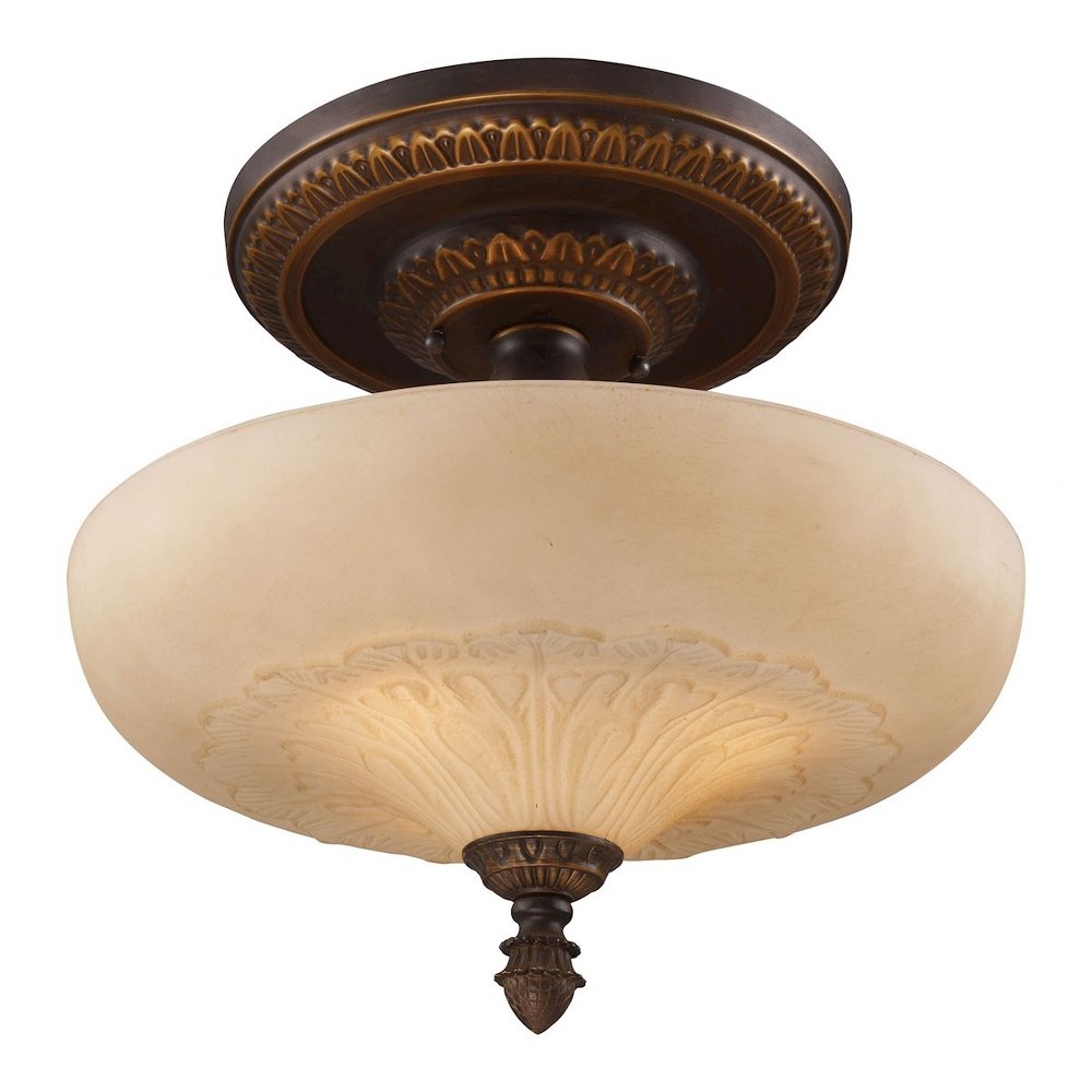 Elk Lighting-08094-AGB-Restoration - 3 Light Semi-Flush Mount in Traditional Style with Victorian and Vintage Charm inspirations - 15 Inches tall and 15 inches wide   Golden Bronze Finish with Amber G