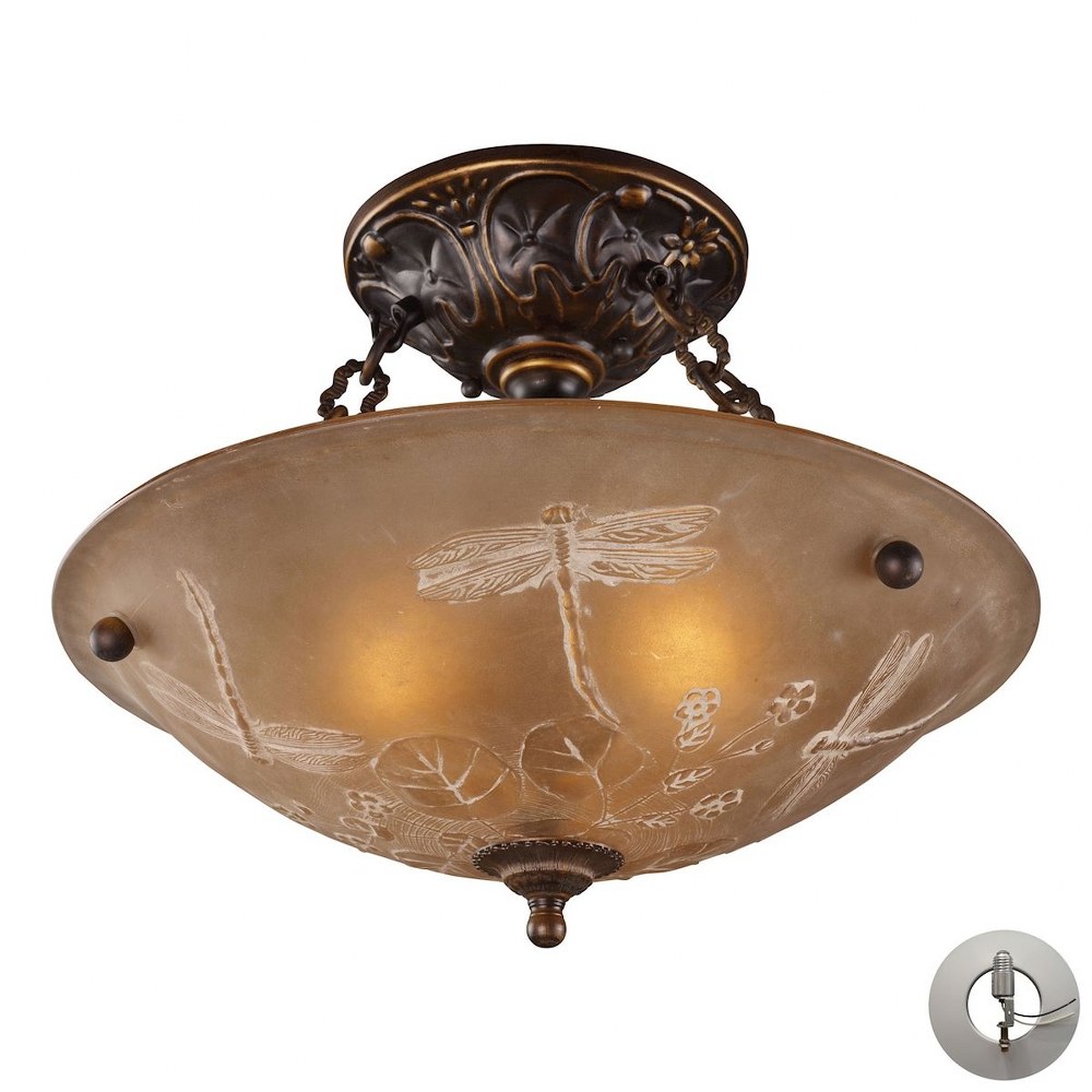 Elk Lighting-08096-AGB-LA-Restoration - 3 Light Semi-Flush Mount in Traditional Style with Victorian and Vintage Charm inspirations - 12 Inches tall and 16 inches wide   Golden Bronze Finish with Ambe