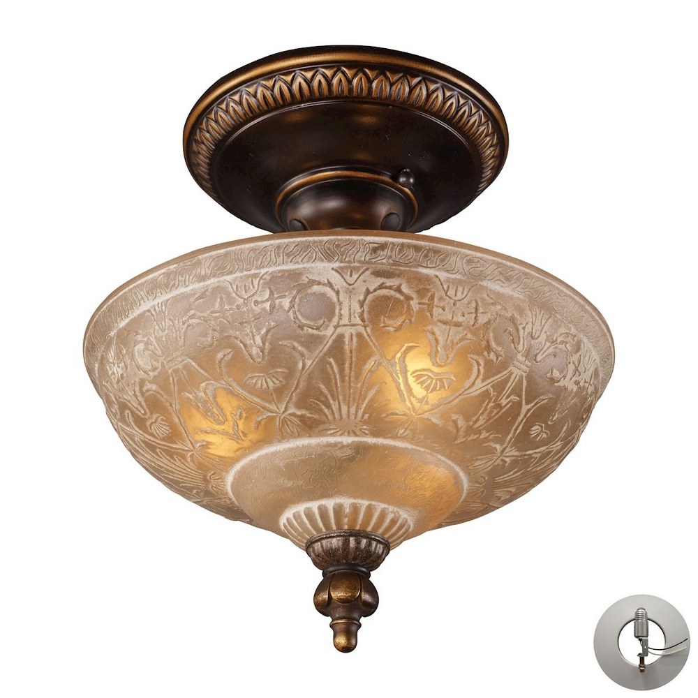 Elk Lighting-08100-AGB-LA-Restoration - 3 Light Semi-Flush Mount in Traditional Style with Victorian and Vintage Charm inspirations - 13 Inches tall and 12 inches wide   Golden Bronze Finish with Ambe