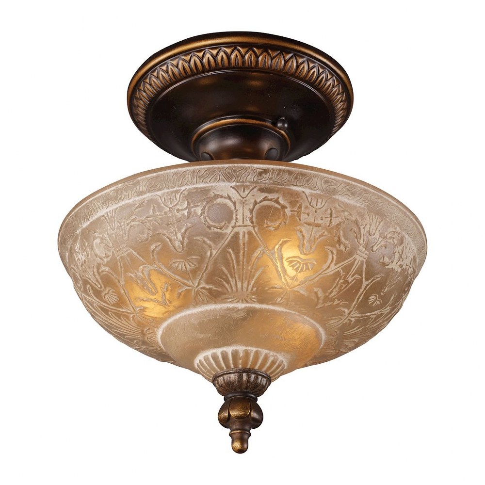 Elk Lighting-08100-AGB-Restoration - 3 Light Semi-Flush Mount in Traditional Style with Victorian and Vintage Charm inspirations - 13 Inches tall and 12 inches wide   Golden Bronze Finish with Amber G