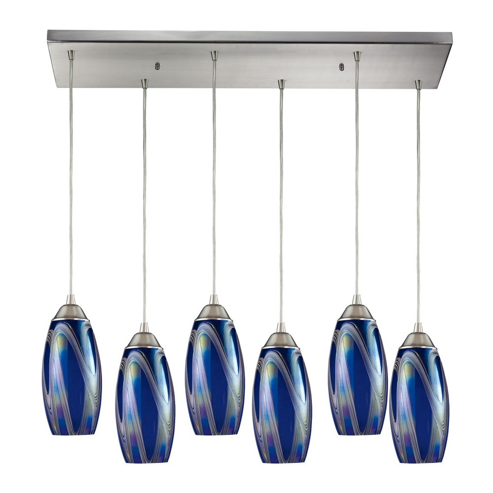 Elk Lighting-10076/6rc-sbi-Iridescence - 6 Light Rectangular Pendant in Transitional Style with Coastal/Beach and Retro inspirations - 9 Inches tall and 9 inches wide Storm Blue Satin Nickel Satin Nic