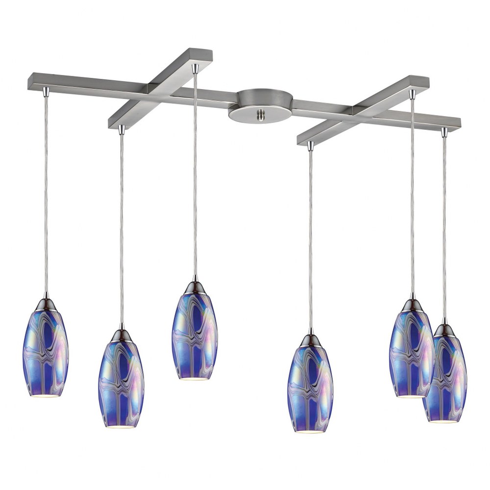 Elk Lighting-10076/6SBI-Iridescence - 6 Light Rectangular Pendant in Transitional Style with Coastal/Beach and Retro inspirations - 9 Inches tall and 9 inches wide Storm Blue Satin Nickel Satin Nickel