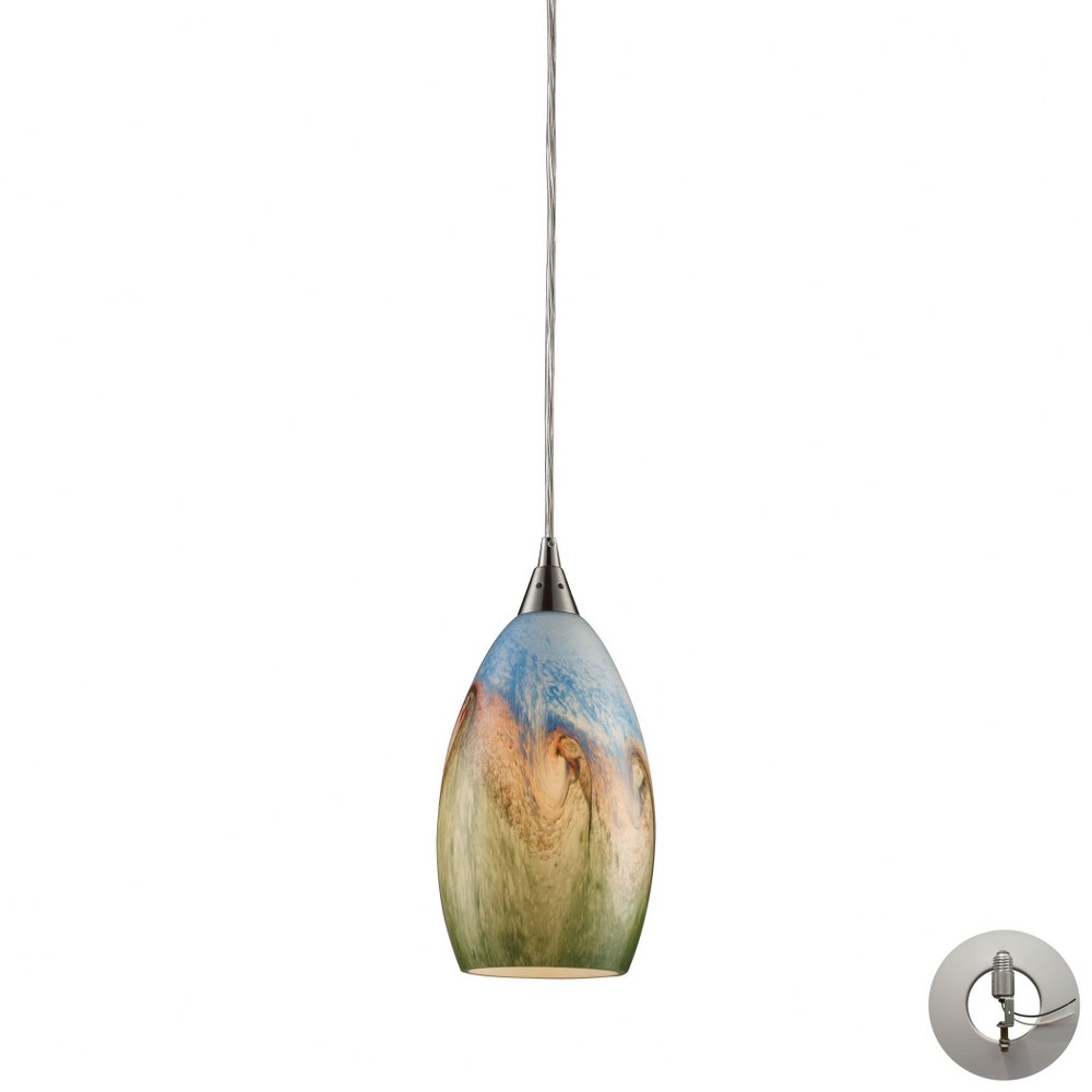 Elk Lighting-10077/1-LA-Geologic - 9.5W 1 LED Mini Pendant in Transitional Style with Coastal/Beach and Country/Cottage inspirations - 10 Inches tall and 6 inches wide A19 Medium Base  Satin Nickel Fi