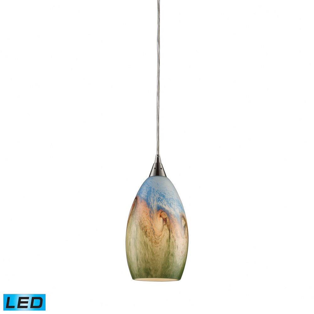 Elk Lighting-10077/1-LED-Geologic - 9.5W 1 LED Mini Pendant in Transitional Style with Coastal/Beach and Country/Cottage inspirations - 10 Inches tall and 6 inches wide LED  Satin Nickel Finish with S