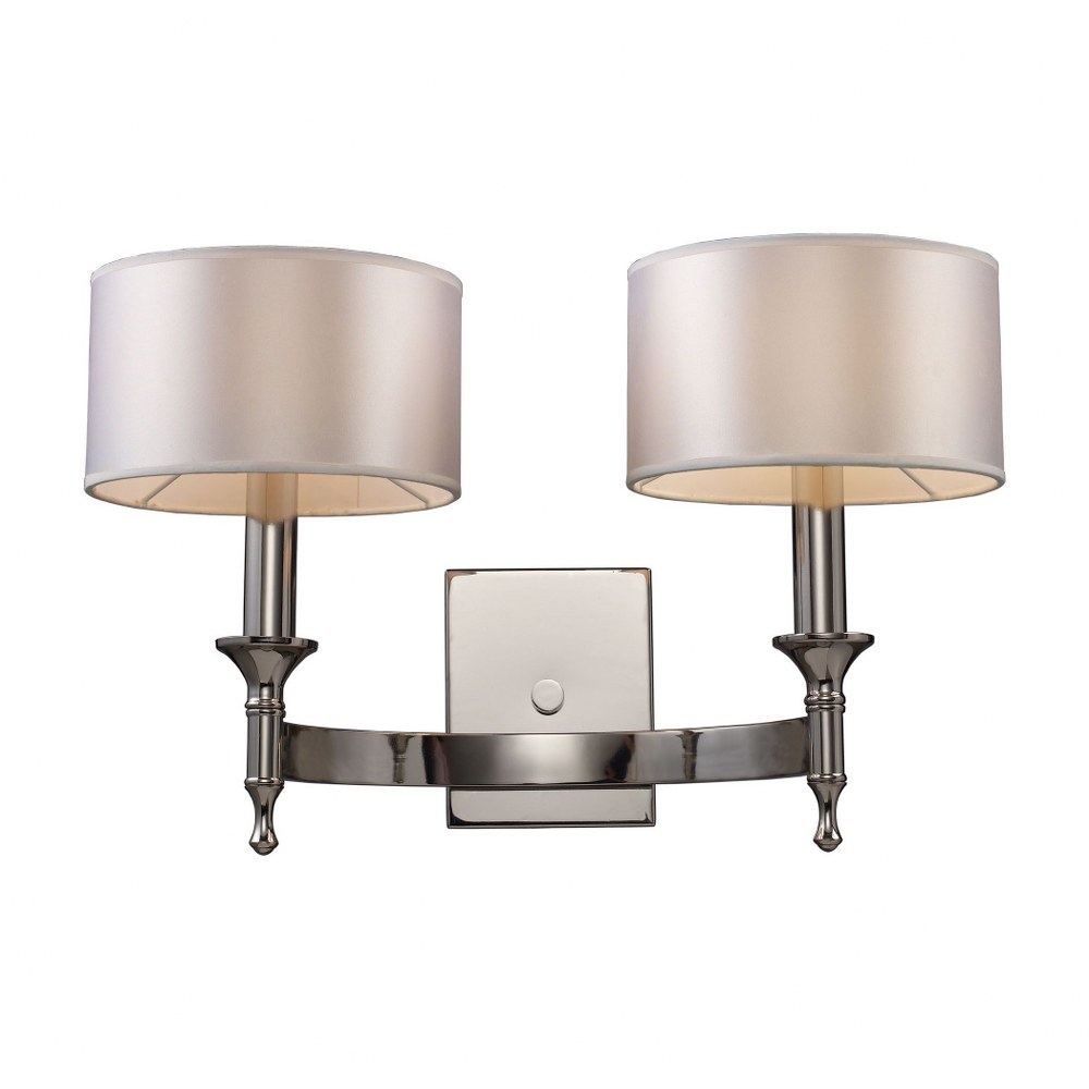 Elk Lighting-10122/2-Pembroke - 2 Light Wall Sconce in Transitional Style with Luxe/Glam and Art Deco inspirations - 12 Inches tall and 19 inches wide   Polished Nickel Finish with White Fabric Shade