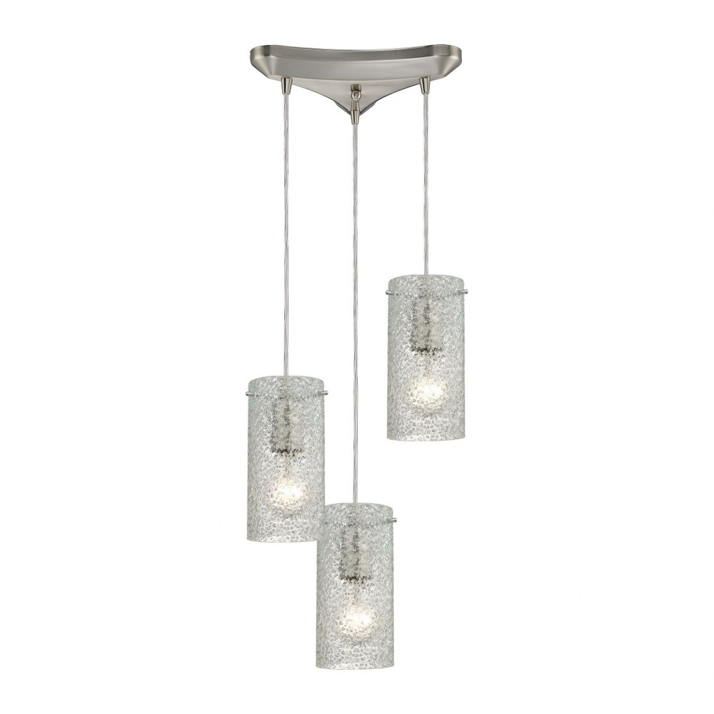 Elk Lighting-10242/3CL-Ice Fragments - 3 Light Triangular Pendant in Transitional Style with Coastal/Beach and Eclectic inspirations - 8 Inches tall and 10 inches wide   Satin Nickel Finish with Clear