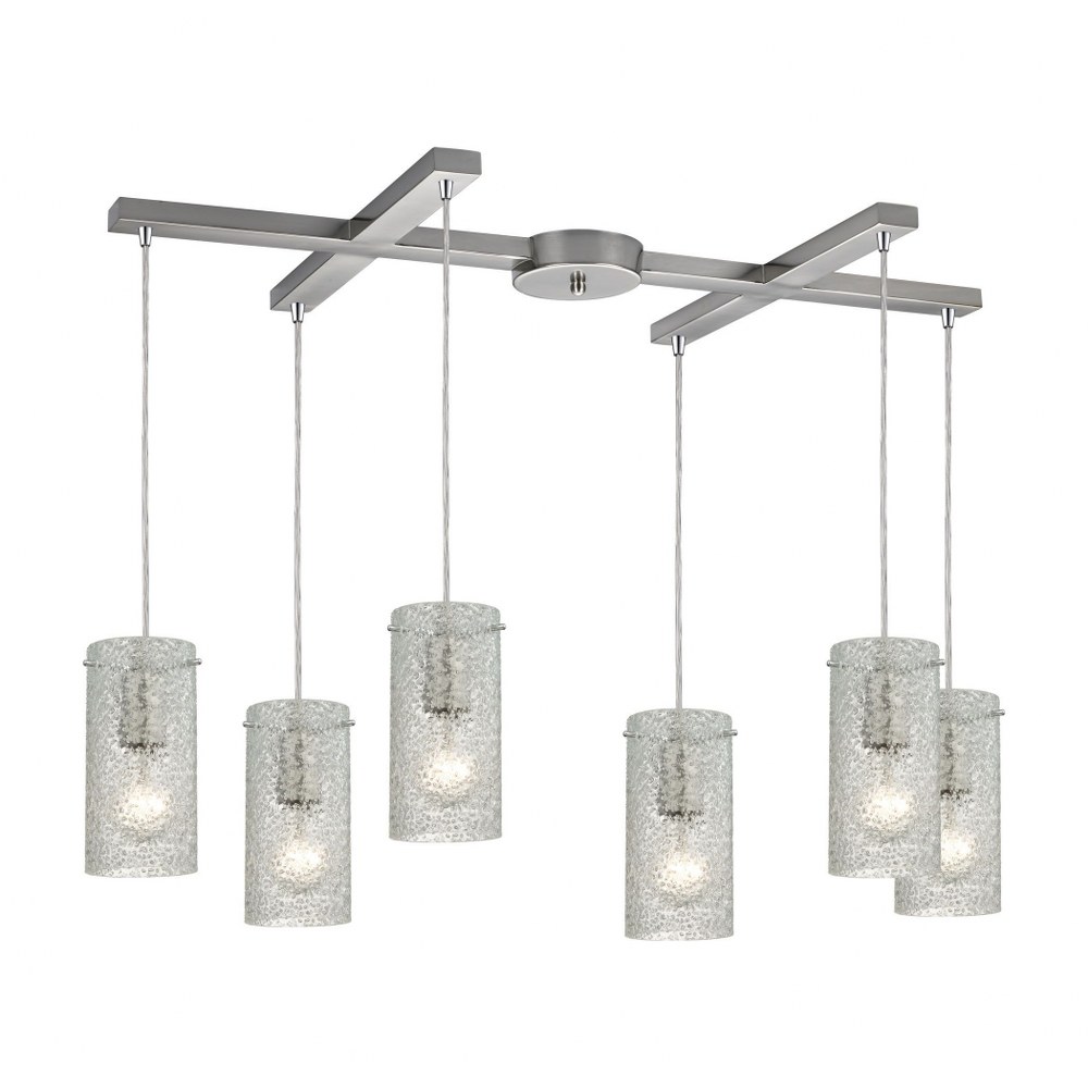 Elk Lighting-10242/6CL-Ice Fragments - 6 Light H-Bar Pendant in Transitional Style with Coastal/Beach and Eclectic inspirations - 8 Inches tall and 17 inches wide   Satin Nickel Finish with Clear Glas