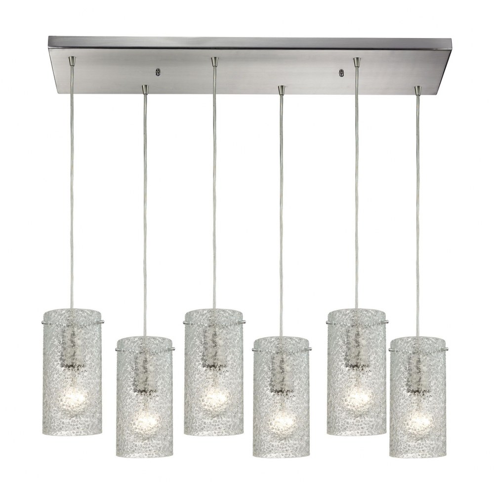 Elk Lighting-10242/6RC-CL-Ice Fragments - 6 Light Rectangular Pendant in Transitional Style with Coastal/Beach and Eclectic inspirations - 8 Inches tall and 9 inches wide   Satin Nickel Finish with Cl