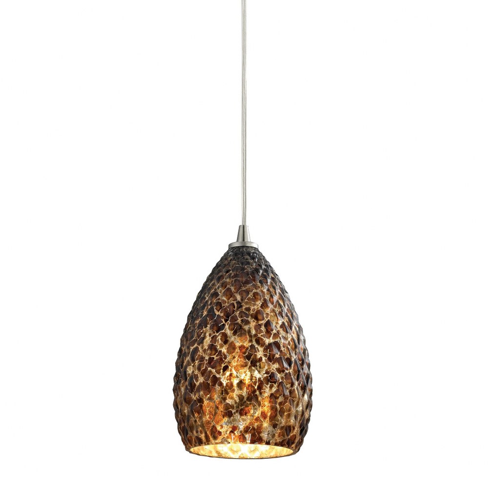 Elk Lighting-10253/1BC-Geval - 1 Light Mini Pendant in Transitional Style with Southwestern and Asian inspirations - 9 Inches tall and 5 inches wide   Satin Nickel Finish with Burnt Caramel Glass