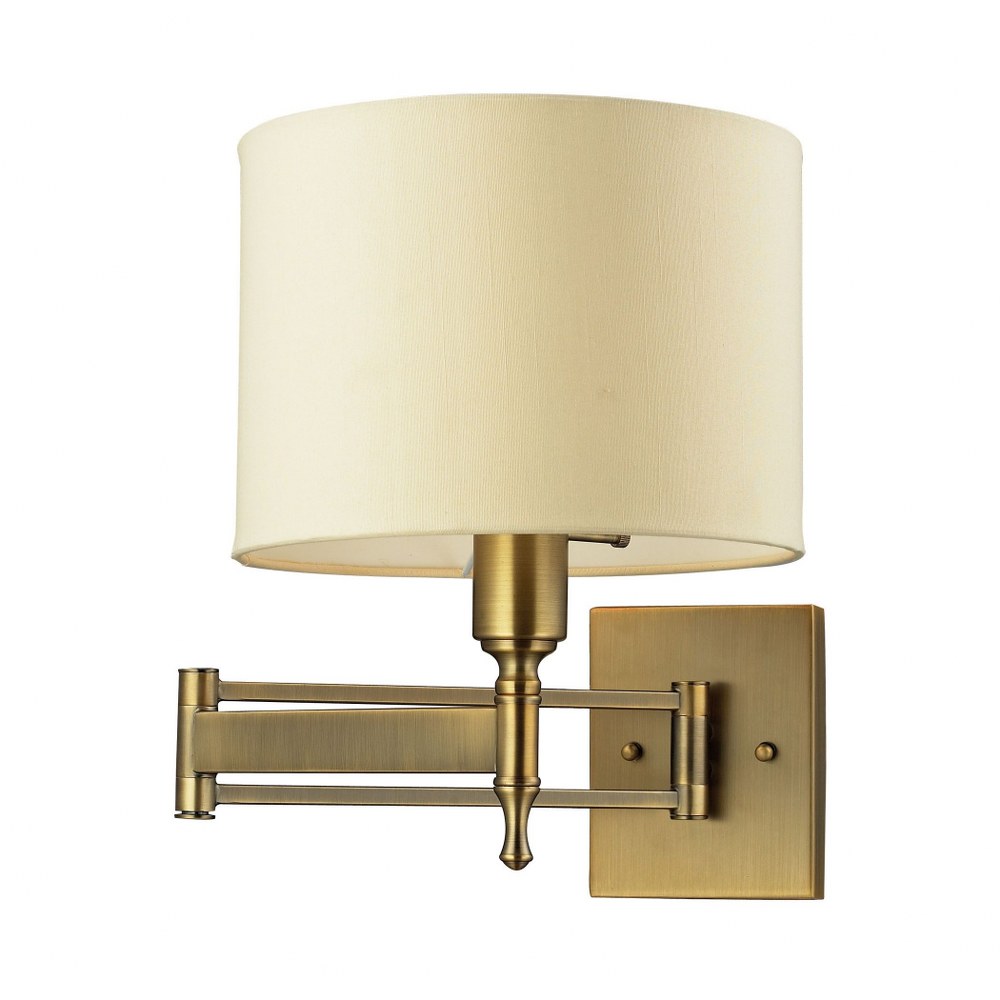 Elk Lighting-10260/1-Pembroke - 1 Light Swingarm Wall Sconce in Transitional Style with Luxe/Glam and Art Deco inspirations - 14 Inches tall and 10 inches wide   Antique Brass Finish with Tan Fabric S