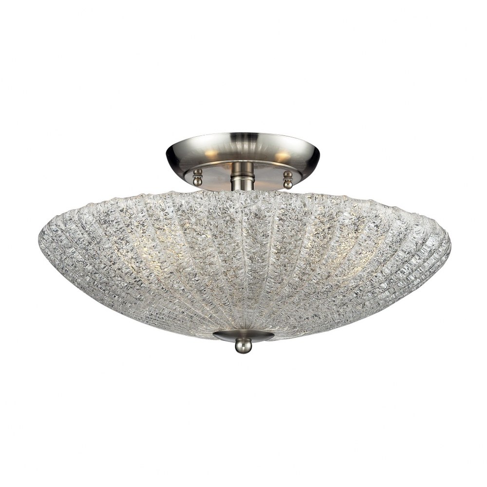 Elk Lighting-10271/3-Luminese - 3 Light Semi-Flush Mount in Traditional Style with Luxe/Glam and Art Deco inspirations - 8 Inches tall and 16 inches wide   Satin Nickel Finish with Textured Clear Glas