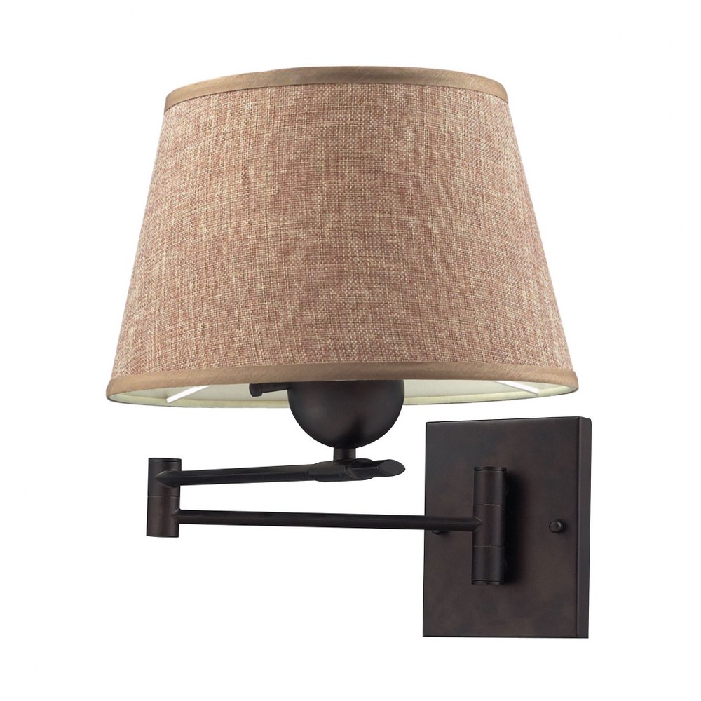 Elk Lighting-10291/1-Swingarms - 3W 1 LED Swingarm Wall Sconce in Transitional Style with Country and Coastal inspirations - 13 Inches tall and 11 inches wide   Aged Bronze Finish with Beige Linen Sha