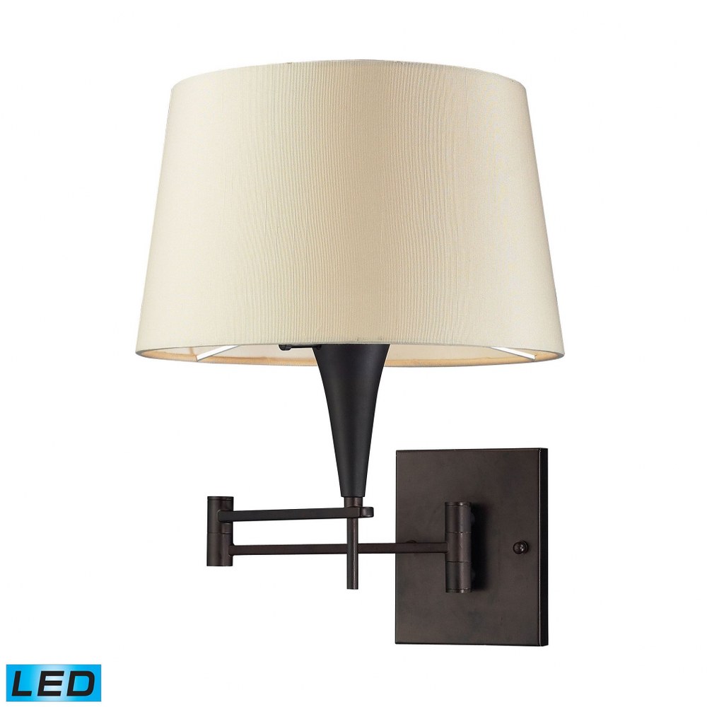 Elk Lighting-10292/1-LED-Swingarms - 9.5W 1 LED Swingarm Wall Sconce in Transitional Style with Art Deco and Retro inspirations - 16 Inches tall and 12 inches wide   Aged Bronze Finish with Beige Fabr