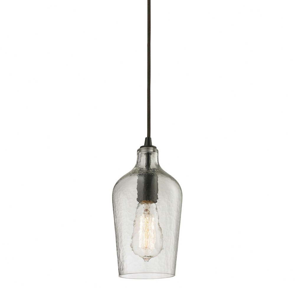 Elk Lighting-10331/1CLR-Hammered Glass - 1 Light Mini Pendant in Transitional Style with Southwestern and Vintage Charm inspirations - 10 Inches tall and 5 inches wide Hammered Clear  Oil Rubbed Bronz