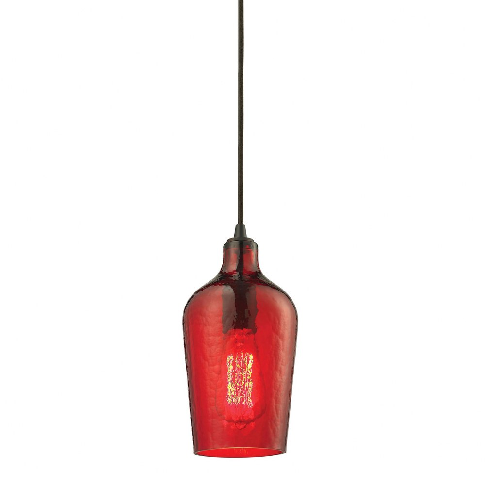 Elk Lighting-10331/1HRD-Hammered Glass - 1 Light Mini Pendant in Transitional Style with Southwestern and Vintage Charm inspirations - 10 Inches tall and 5 inches wide Hammered Red  Oil Rubbed Bronze 