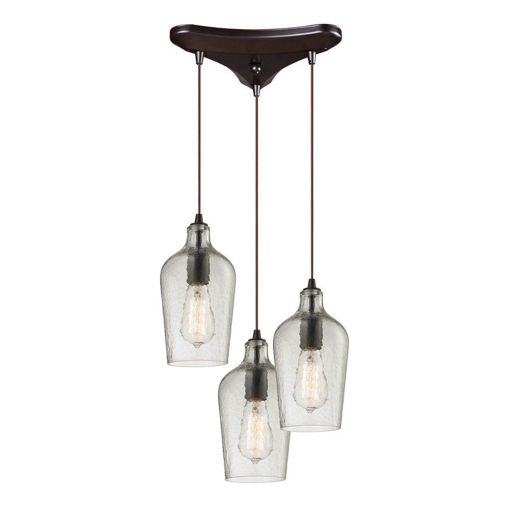 Elk Lighting-10331/3CLR-Hammered Glass - 3 Light Linear Pendant in Transitional Style with Southwestern and Vintage Charm inspirations - 10 Inches tall and 5 inches wide Clear  Hammered Glass - 3 Ligh