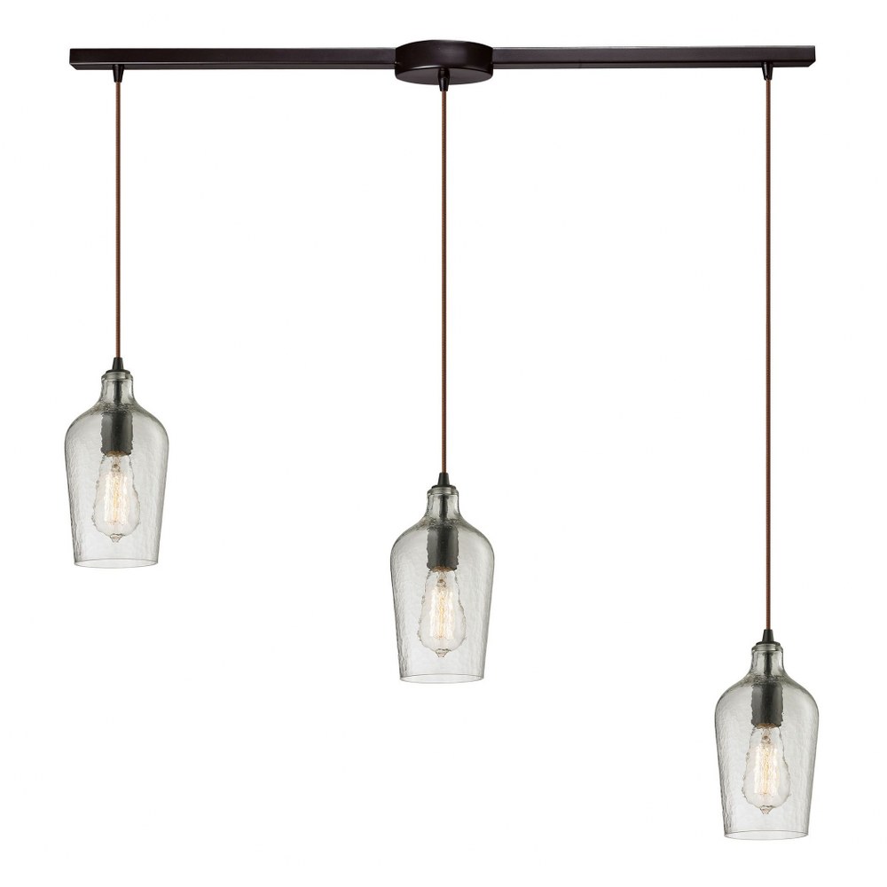 Elk Lighting-10331/3L-CLR-Hammered Glass - 3 Light Linear Pendant in Transitional Style with Southwestern and Vintage Charm inspirations - 10 Inches tall and 5 inches wide Clear  Oil Rubbed Bronze Fin