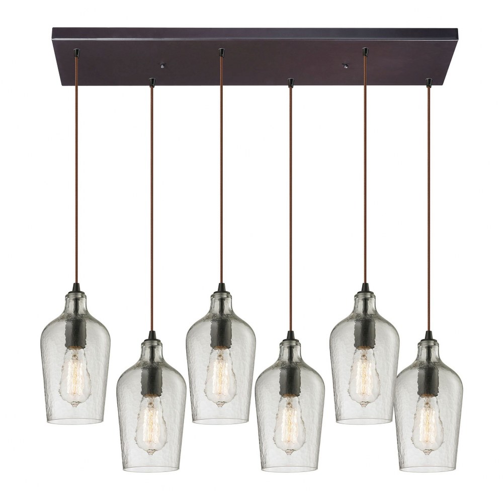 Elk Lighting-10331/6RC-CLR-Hammered Glass - 6 Light Rectangular Pendant in Transitional Style with Coastal and Vintage Charm inspirations - 10 Inches tall and 9 inches wide Clear  Oil Rubbed Bronze Fi