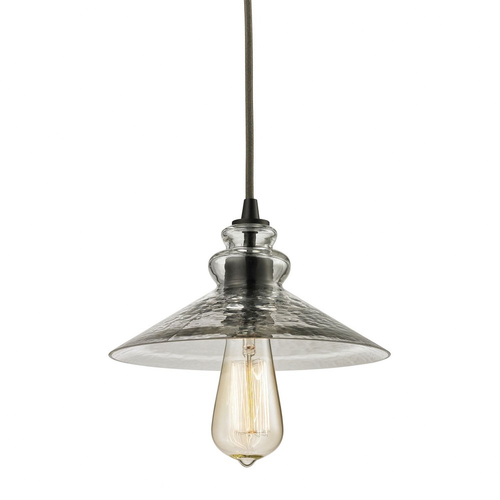 Elk Lighting-10332/1-Hammered Glass - 1 Light Mini Pendant in Transitional Style with Modern Farmhouse and Vintage Charm inspirations - 5 Inches tall and 9 inches wide   Oil Rubbed Bronze Finish with 