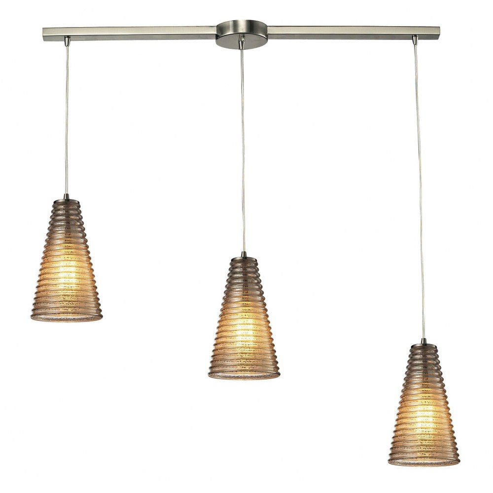 Elk Lighting-10333/3L-Ribbed Glass - 3 Light Linear Pendant in Transitional Style with Country/Cottage and Retro inspirations - 10 Inches tall and 5 inches wide   Ribbed Glass - 3 Light Linear Pendant