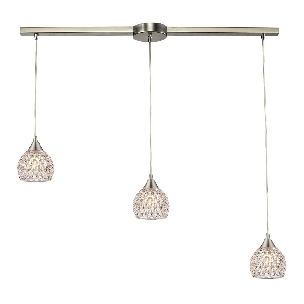 Elk Lighting-10341/3L-Kersey - 3 Light Linear Pendant in Modern/Contemporary Style with Luxe/Glam and Boho inspirations   Satin Nickel Finish with Clear Crystal Glass