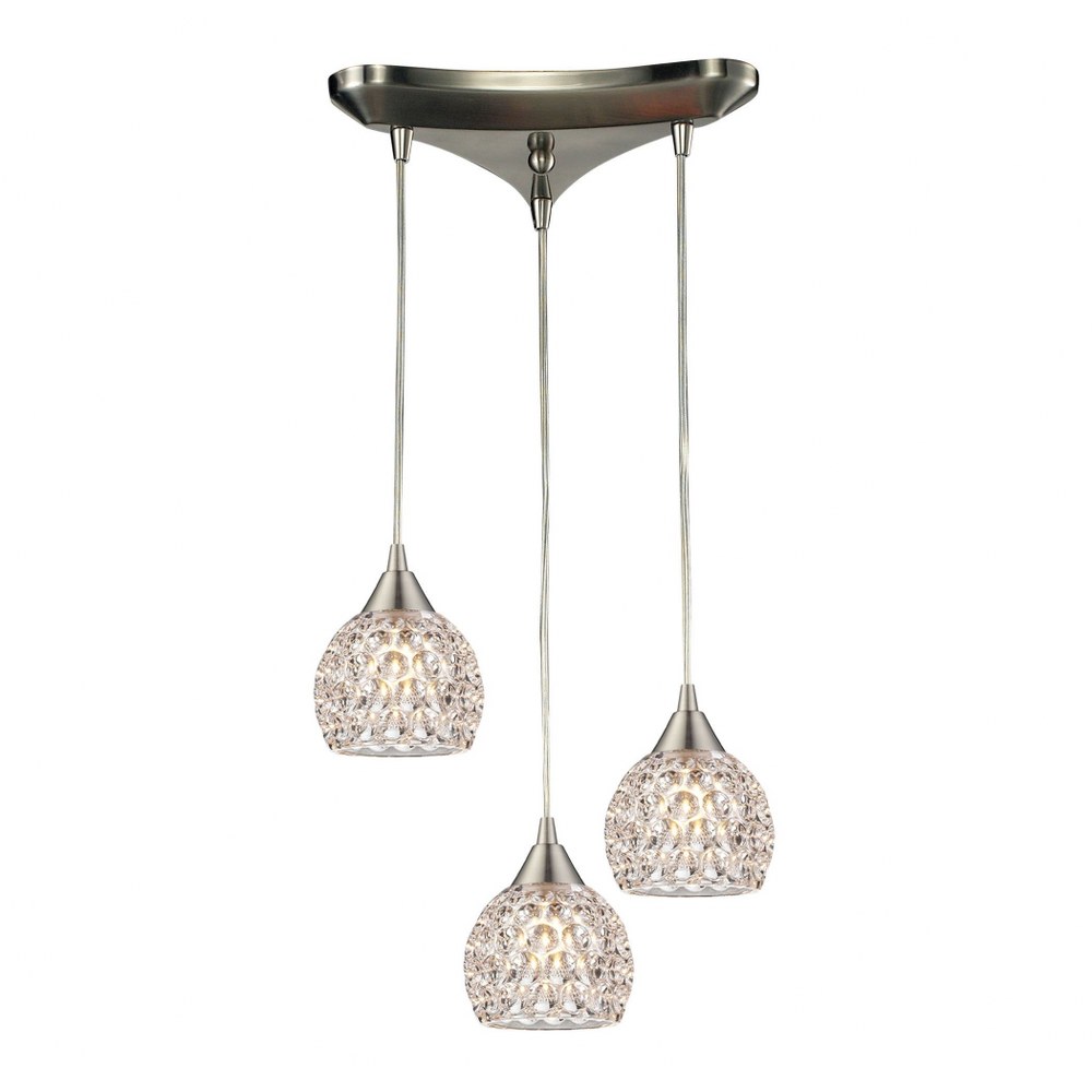 Elk Lighting-10341/3-Kersey - 3 Light Triangular Pendant in Modern/Contemporary Style with Luxe/Glam and Boho inspirations   Satin Nickel Finish with Clear Crystal Glass