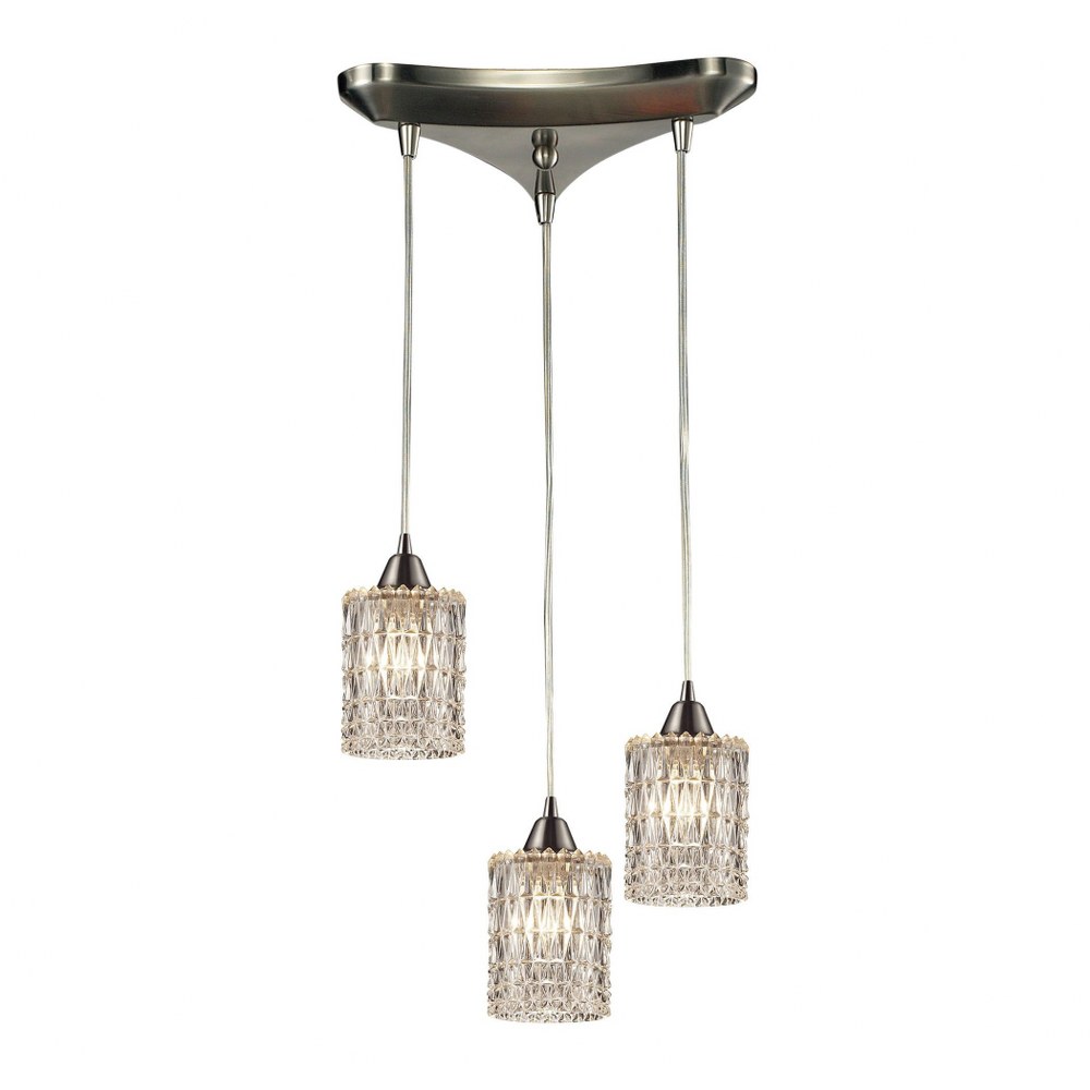 Elk Lighting-10343/3-Kersey - 3 Light Linear Pendant in Modern/Contemporary Style with Luxe/Glam and Boho inspirations - 8 Inches tall and 5 inches wide   Satin Nickel Finish with Clear Crystal Glass