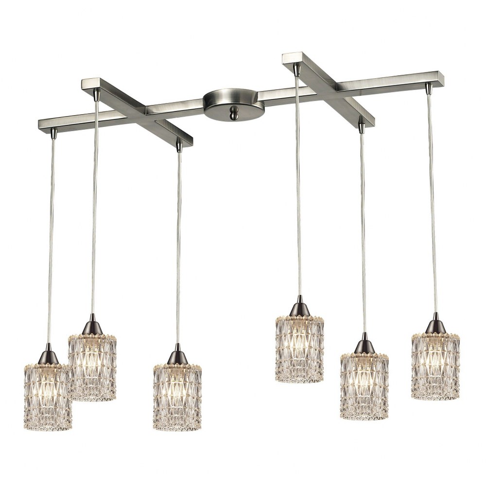 Elk Lighting-10343/6-Kersey - 6 Light Rectangular Pendant in Modern/Contemporary Style with Luxe/Glam and Boho inspirations - 8 Inches tall and 9 inches wide   Satin Nickel Finish with Clear Crystal G