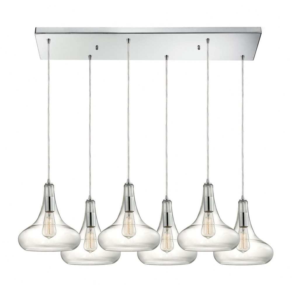 Elk Lighting-10422/6RC-Orbital - 6 Light Rectangular Pendant in Modern/Contemporary Style with Mid-Century and Scandinavian inspirations - 12 Inches tall and 9 inches wide   Polished Chrome Finish wit