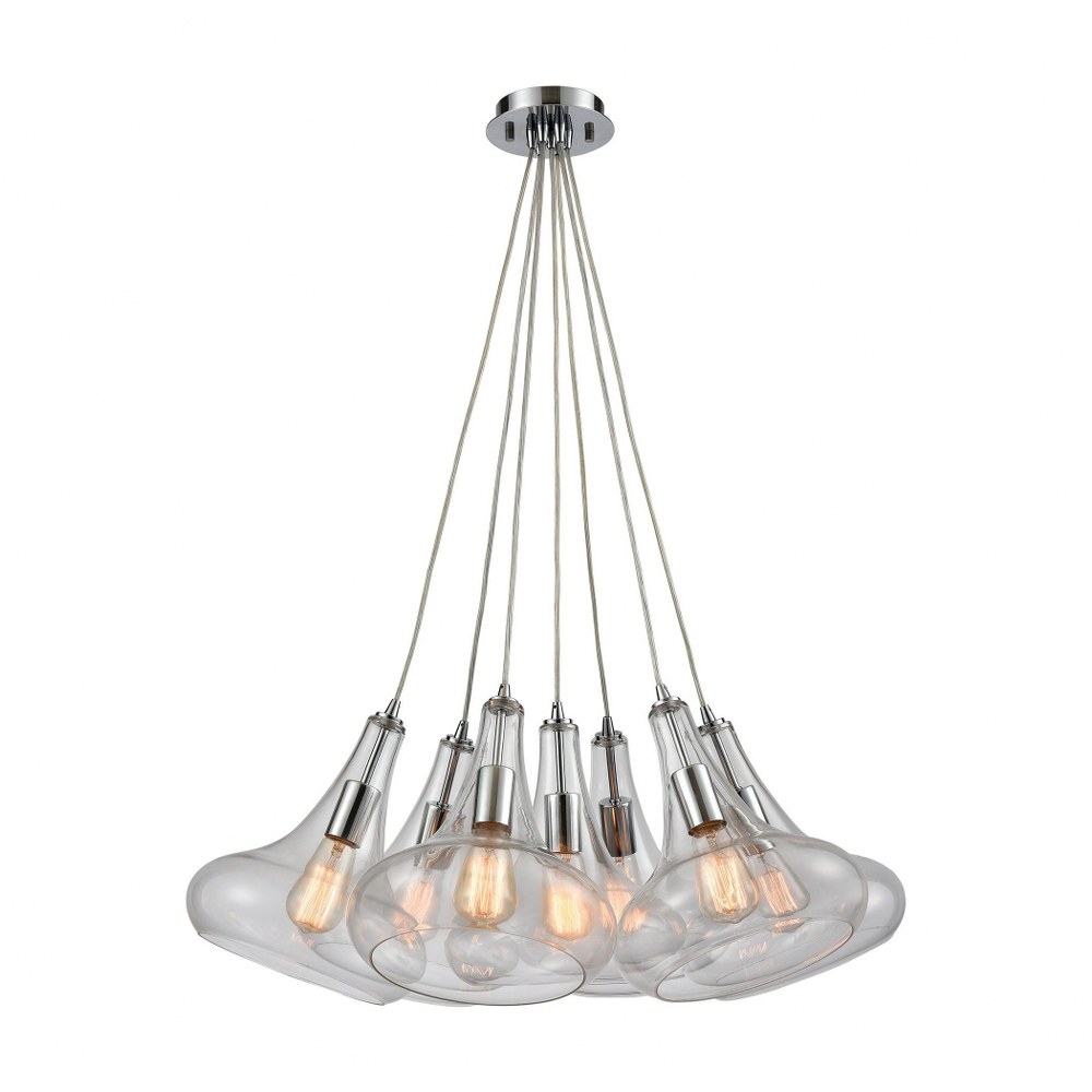 Elk Lighting-10422/7SR-Orbital - 7 Light Pendant in Modern/Contemporary Style with Mid-Century and Scandinavian inspirations - 12 Inches tall and 28 inches wide   Polished Chrome Finish with Clear Gla