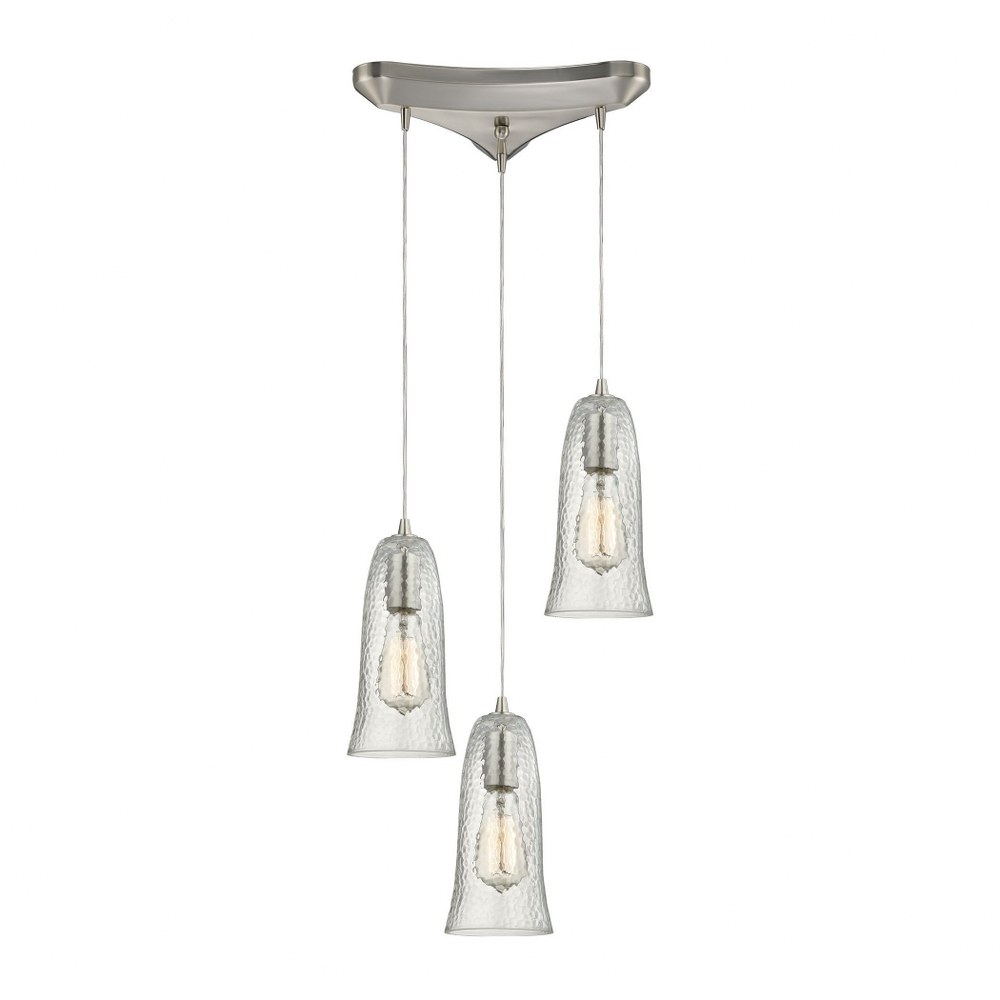 Elk Lighting-10431/3CLR-Hammered Glass - 3 Light Triangular Pendant in Transitional Style with Vintage Charm and Southwestern inspirations - 10 Inches tall and 10 inches wide   Satin Nickel Finish wit