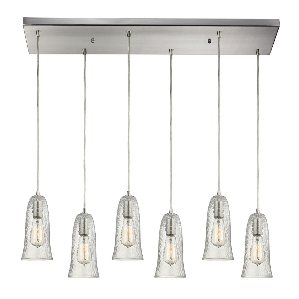 Elk Lighting-10431/6RC-CLR-Hammered Glass - 6 Light Rectangular Pendant in Transitional Style with Vintage Charm and Southwestern inspirations - 10 Inches tall and 9 inches wide   Satin Nickel Finish 