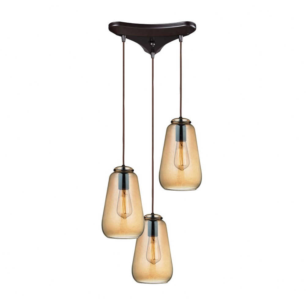 Elk Lighting-10433/3-Orbital - 3 Light Triangular Pendant in Modern/Contemporary Style with Mid-Century and Scandinavian inspirations - 10 Inches tall and 10 inches wide   Oil Rubbed Bronze Finish wit