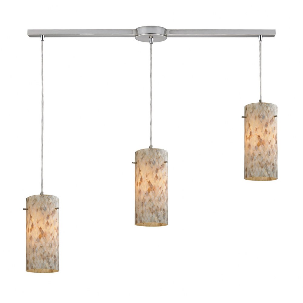 Elk Lighting-10442/3L-Capri - 3 Light Linear Pendant in Transitional Style with Coastal/Beach and Boho inspirations - 10 Inches tall and 5 inches wide Amber  Rectangle Canopy in Satin Nickel Finish