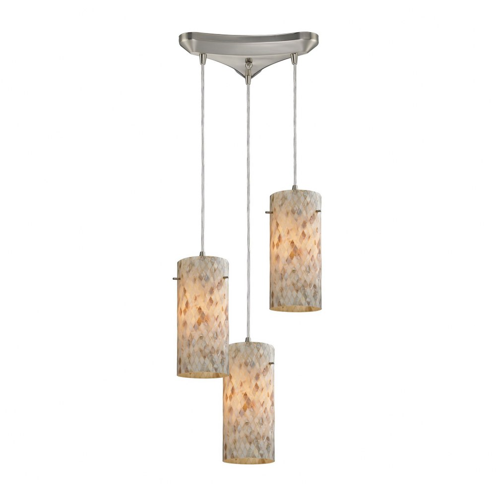 Elk Lighting-10442/3-Capri - 3 Light Triangular Pendant in Transitional Style with Coastal/Beach and Boho inspirations - 10 Inches tall and 10 inches wide Amber  Satin Nickel Finish with Capiz Shell G