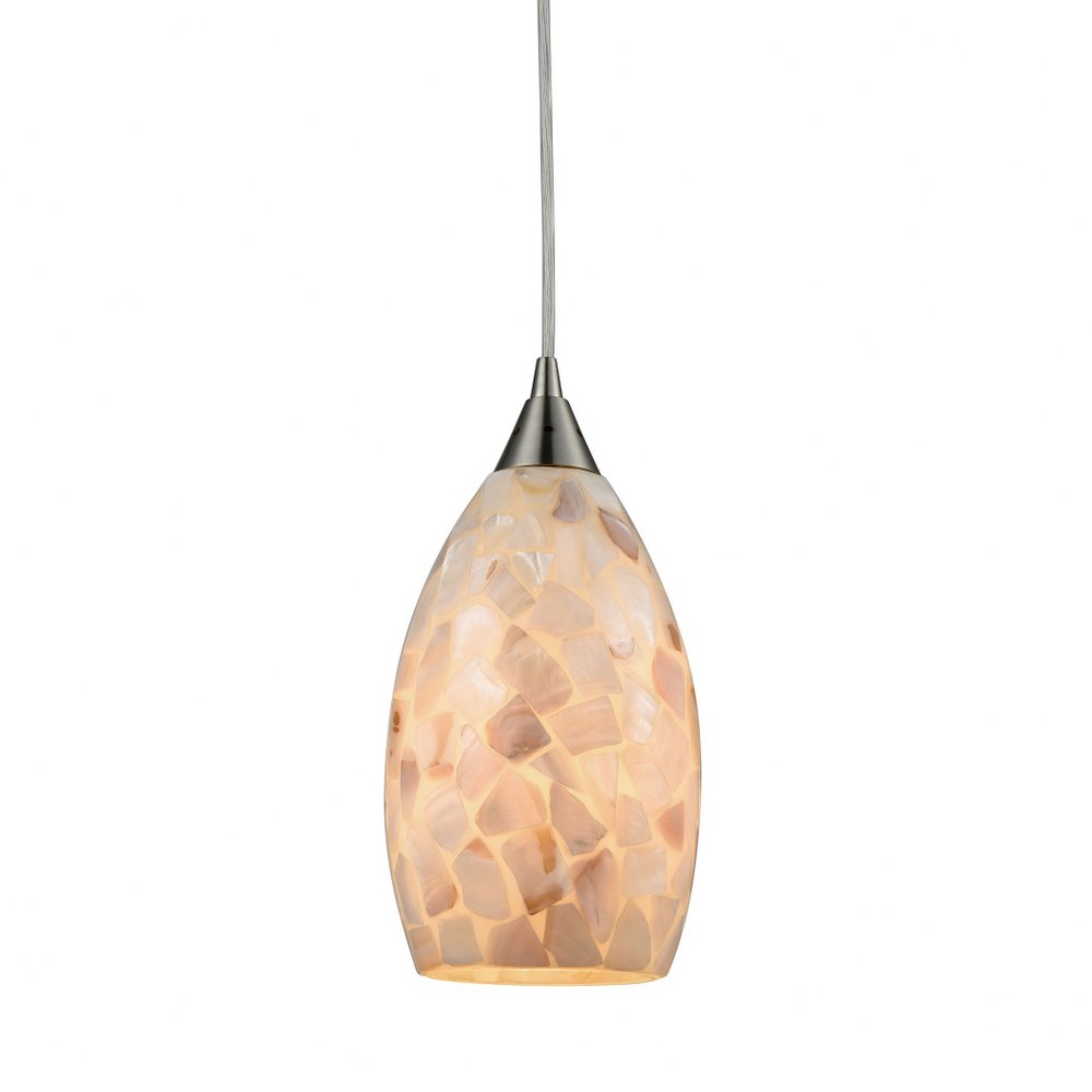 Elk Lighting-10443/1-Capri - 1 Light Mini Pendant in Transitional Style with Coastal/Beach and Boho inspirations - 11 Inches tall and 6 inches wide Incandescent  Satin Nickel Finish with Capiz Shell G