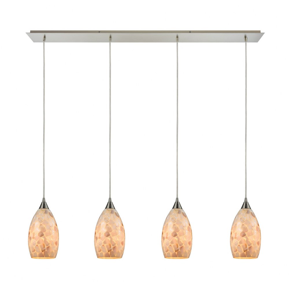 Elk Lighting-10443/4LP-Capri - 4 Light Linear Pendant in Transitional Style with Coastal/Beach and Boho inspirations - 9 Inches tall and 46 inches wide Amber  Satin Nickel Finish with Grey Capiz Shell