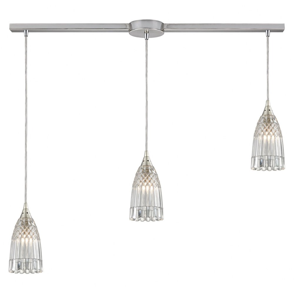 Elk Lighting-10458/3L-Kersey - 3 Light Linear Pendant in Modern/Contemporary Style with Luxe/Glam and Boho inspirations - 8 Inches tall and 5 inches wide   Satin Nickel Finish with Clear Crystal Glass