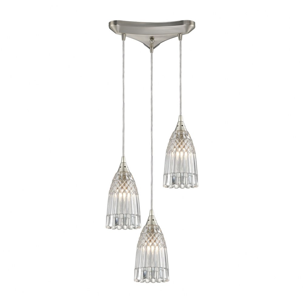 Elk Lighting-10458/3-Kersey - 3 Light Triangular Pendant in Modern/Contemporary Style with Luxe/Glam and Boho inspirations - 8 Inches tall and 10 inches wide   Satin Nickel Finish with Clear Crystal G