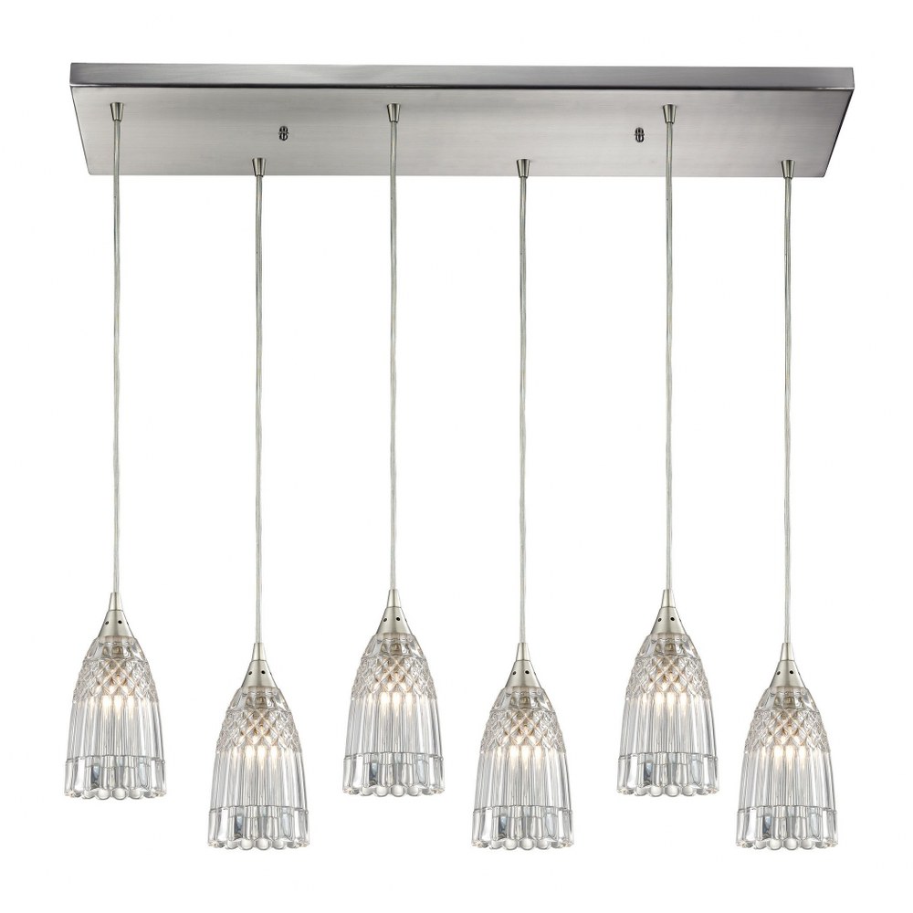 Elk Lighting-10458/6RC-Kersey - 6 Light Rectangular Pendant in Modern/Contemporary Style with Luxe/Glam and Boho inspirations - 8 Inches tall and 9 inches wide   Satin Nickel Finish with Clear Crystal