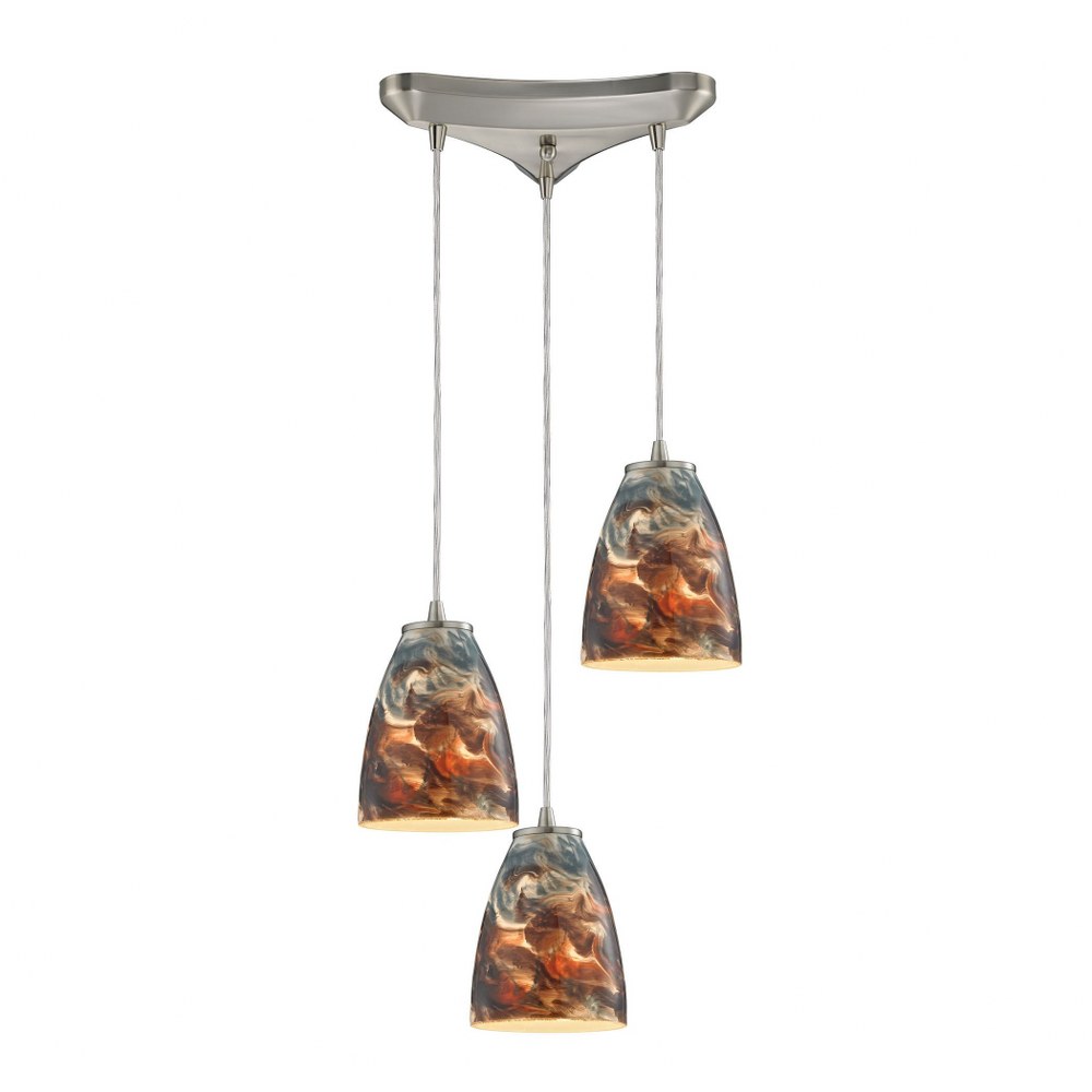 Elk Lighting-10460/3CS-Abstractions - 3 Light Triangular Pendant in Transitional Style with Boho and Eclectic inspirations - 7 Inches tall and 10 inches wide   Satin Nickel Finish with Cosmic Storm Gl