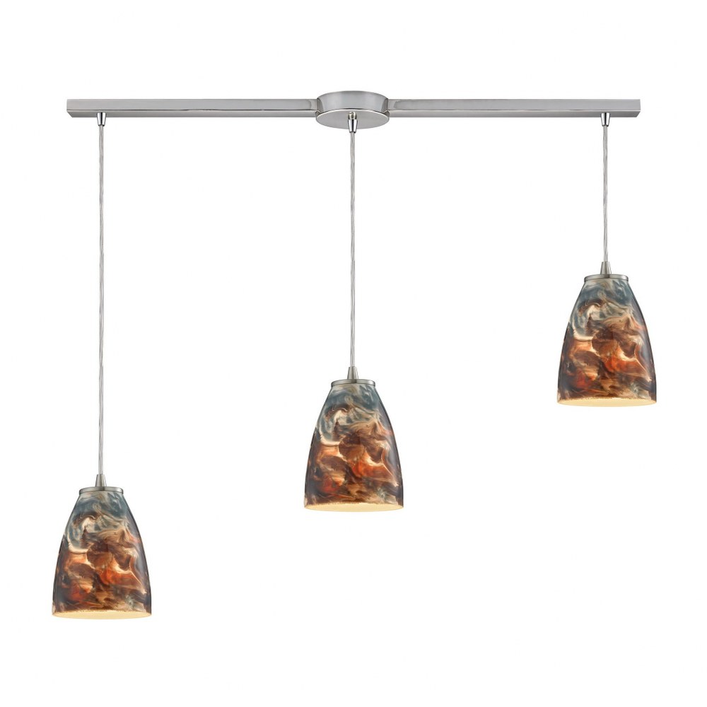 Elk Lighting-10460/3L-CS-Abstractions - 3 Light Linear Pendant in Transitional Style with Boho and Eclectic inspirations - 7 Inches tall and 5 inches wide   Satin Nickel Finish with Cosmic Storm Glass