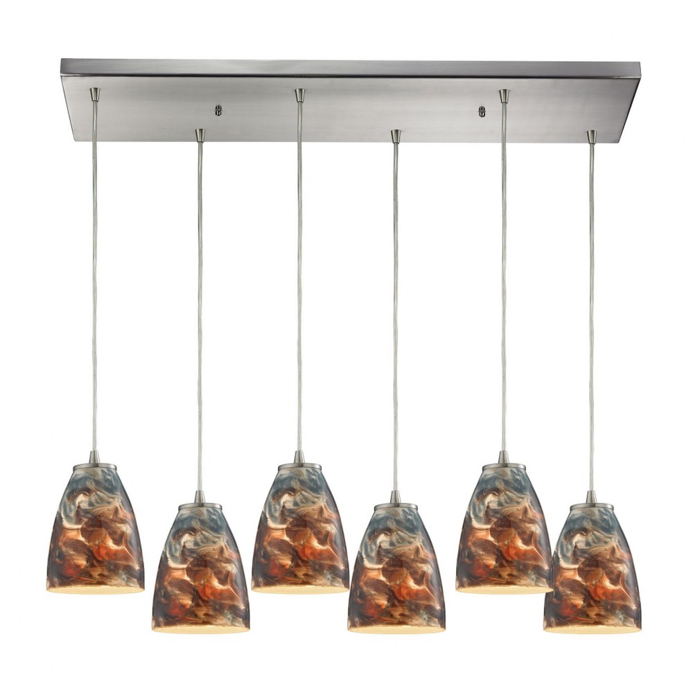 Elk Lighting-10460/6RC-CS-Abstractions - 6 Light Rectangular Pendant in Transitional Style with Boho and Eclectic inspirations - 7 Inches tall and 9 inches wide   Satin Nickel Finish with Cosmic Storm