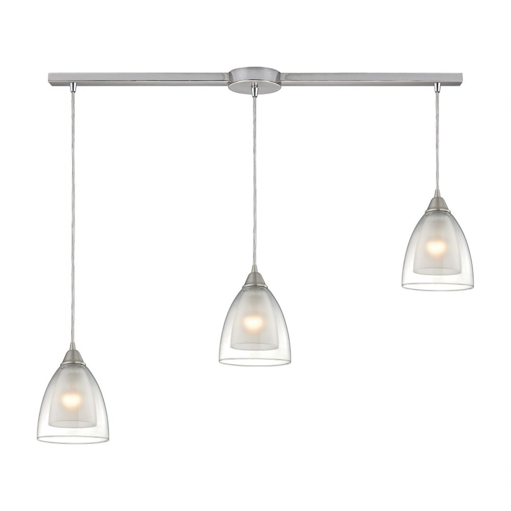 Elk Lighting-10464/3L-Layers - 3 Light Linear Pendant in Modern/Contemporary Style with Luxe/Glam and Retro inspirations - 9 Inches tall and 5 inches wide   Satin Nickel Finish with Clear Glass