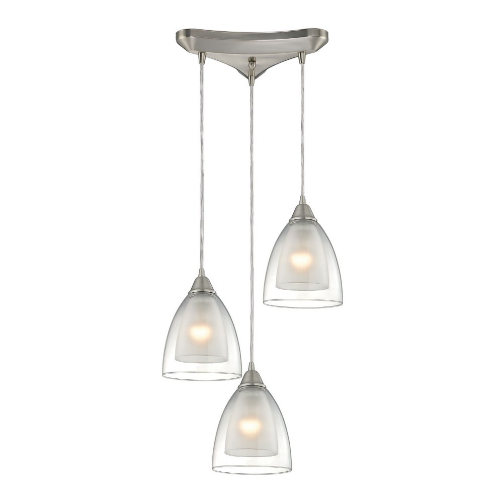 Elk Lighting-10464/3-Layers - 3 Light Triangular Pendant in Modern/Contemporary Style with Luxe/Glam and Retro inspirations - 9 Inches tall and 10 inches wide   Satin Nickel Finish with Clear Glass