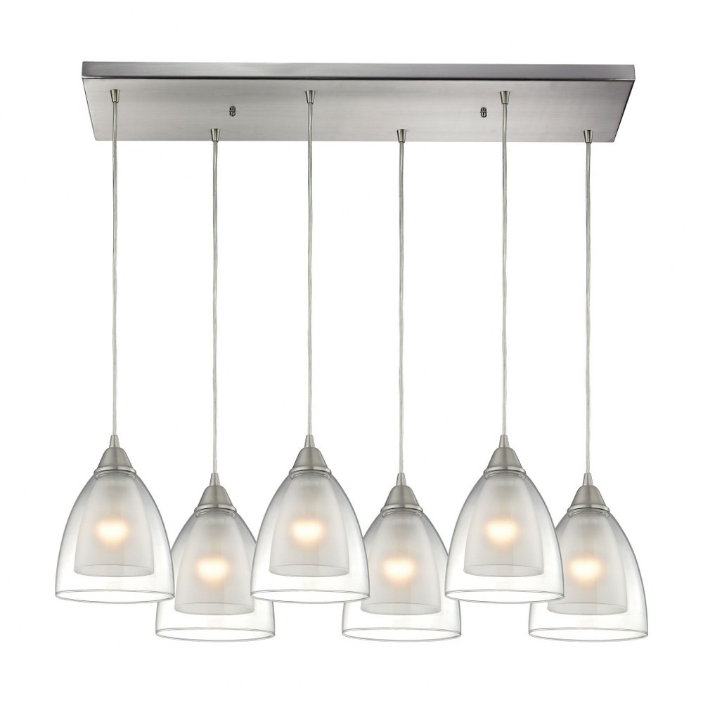 Elk Lighting-10464/6RC-Layers - 6 Light Rectangular Pendant in Modern/Contemporary Style with Luxe/Glam and Retro inspirations - 9 Inches tall and 9 inches wide   Satin Nickel Finish with Clear Glass