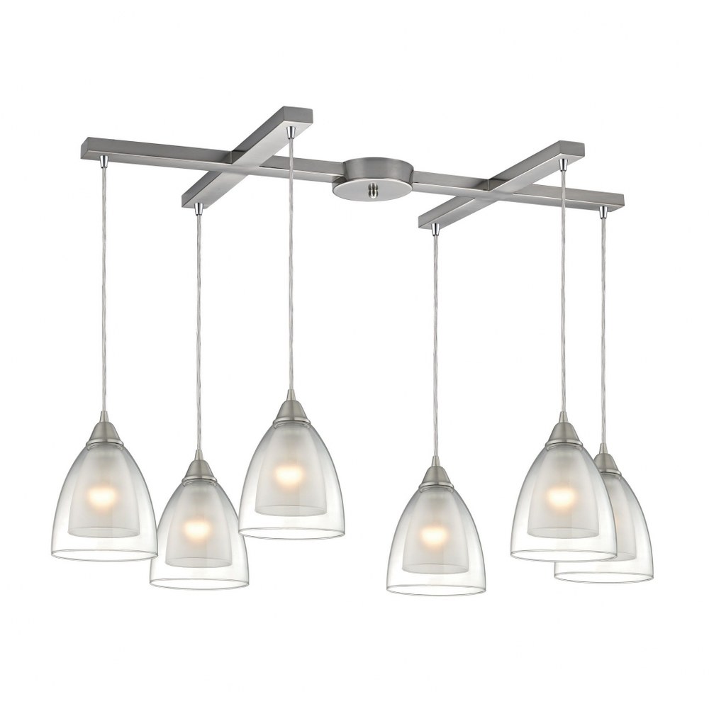 Elk Lighting-10464/6-Layers - 6 Light H-Bar Pendant in Modern/Contemporary Style with Luxe/Glam and Retro inspirations - 9 Inches tall and 17 inches wide   Satin Nickel Finish with Clear Glass