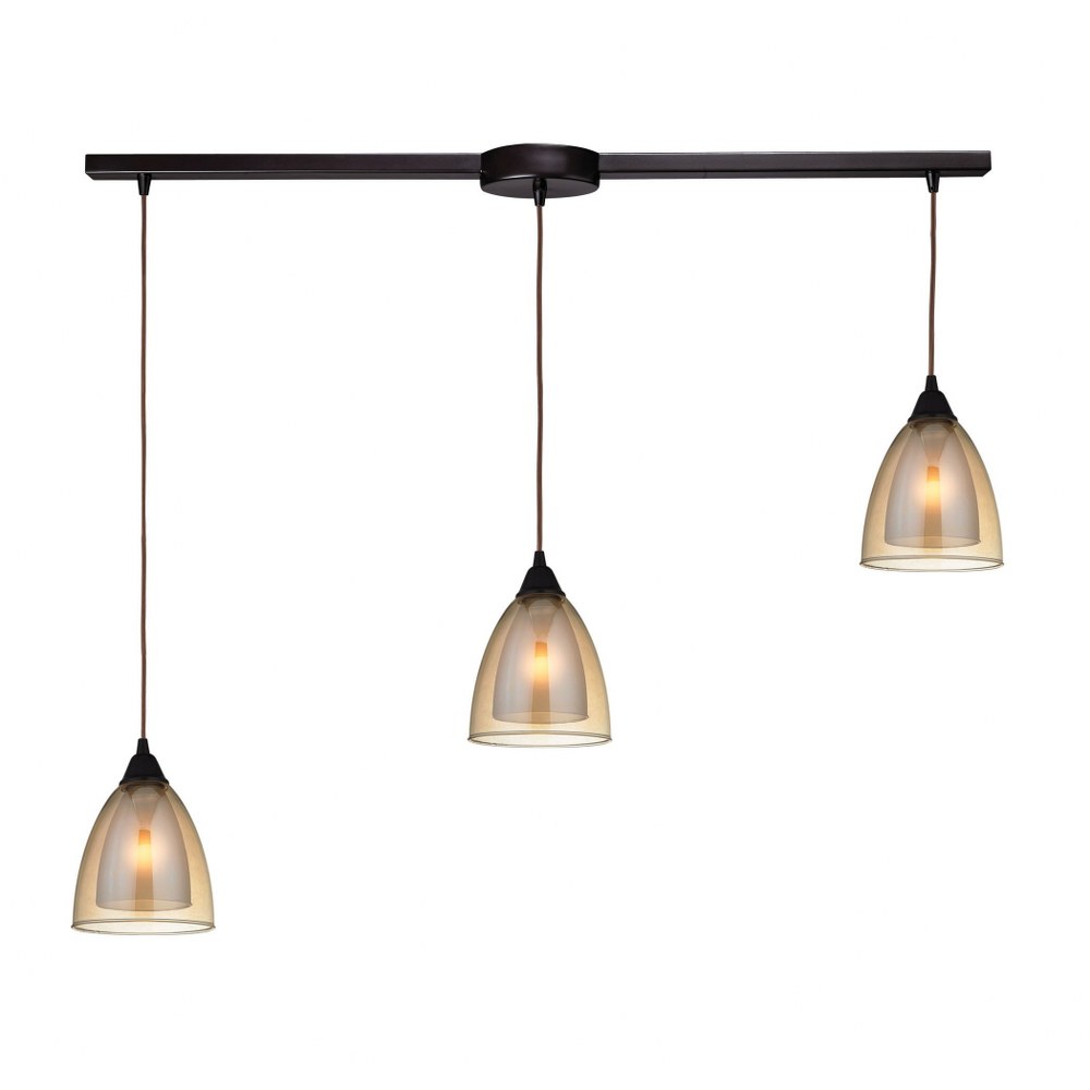 Elk Lighting-10474/3L-Layers - 3 Light Linear Pendant in Modern/Contemporary Style with Luxe/Glam and Retro inspirations - 9 Inches tall and 5 inches wide   Oil Rubbed Bronze Finish with Amber Teak Gl