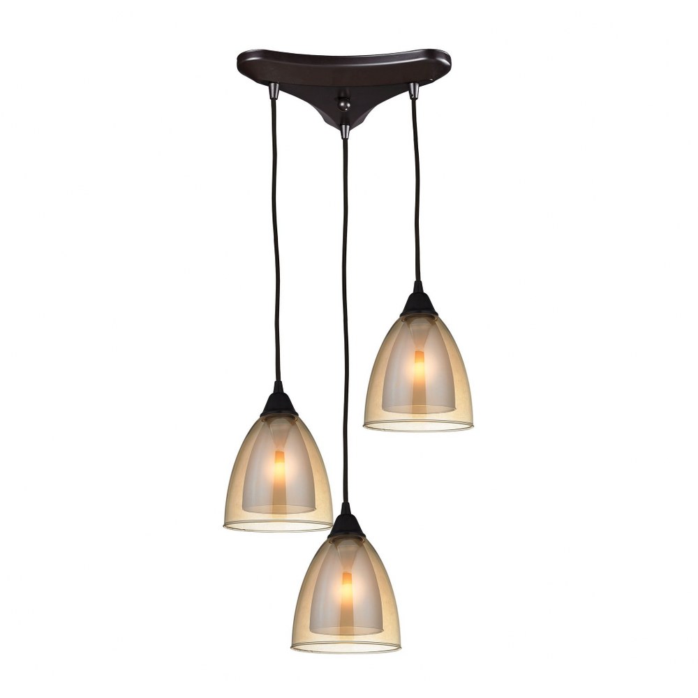 Elk Lighting-10474/3-Layers - 3 Light Triangular Pendant in Modern/Contemporary Style with Luxe/Glam and Retro inspirations - 9 Inches tall and 10 inches wide   Oil Rubbed Bronze Finish with Amber Tea